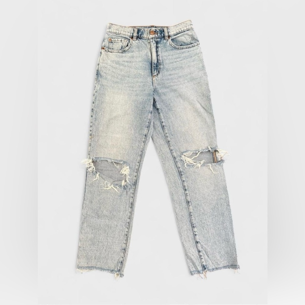 Garage Light Blue Ripped Straight Leg Jeans